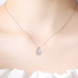 Round Cut Moissanite Crescent Moon and Star Necklace with White Gold Plating, 925 Sterling Silver