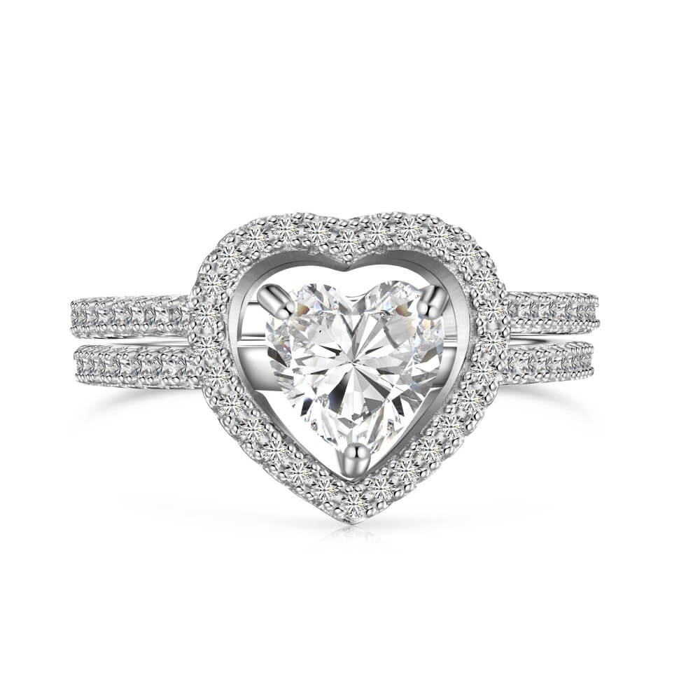 Heart Cut Double Layer Insert Wedding Ring Set