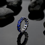 Elegant Princess Cut Blue Sapphire 925 Sterling Silver Wedding Band