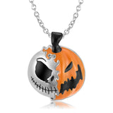 Halloween Double-Sided Pumpkin & Skull Design Necklace In Sterling Silver