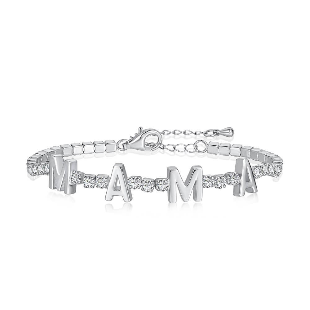 Round Cut Cubic Zirconia "MAMA" Bracelet in Sterling Silver/Gold