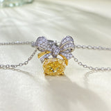 Timeless Oval Cut 2.0ct Yellow Stone Bow-knot Design 925 Sterling Silver Necklace