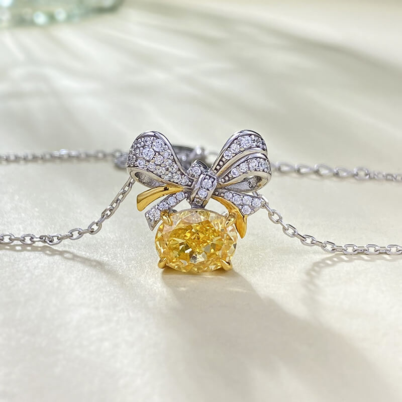 Timeless Oval Cut 2.0ct Yellow Stone Bow-knot Design 925 Sterling Silver Necklace