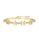 Round Cut Cubic Zirconia "MAMA" Bracelet in Sterling Silver/Gold