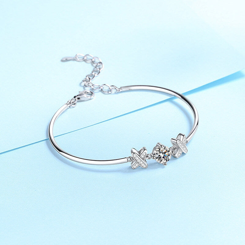Gorgeous round cut moissanite bracelet, rhodium plated, 925 sterling silver