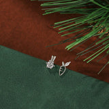 925 Sterling Silver Rabbit&Carrot Round Cut Stud Earrings