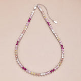 Multi Color Heart Cut&Round Cut 925 Sterling Silver Yellow Stone&Pink Stone Zirconia Necklace