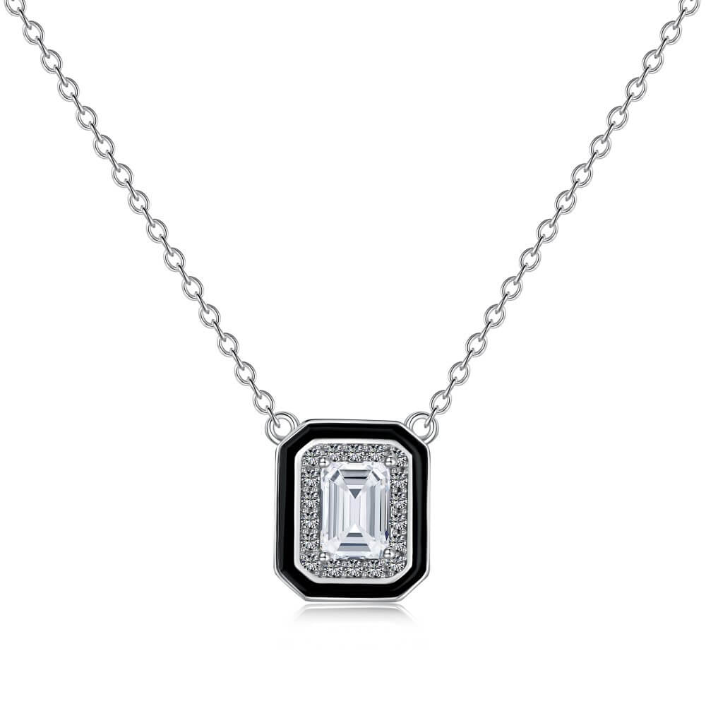 Square Pendant Emerald Cut Necklace in 925 Sterling Silver