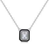 Square Pendant Emerald Cut Necklace in 925 Sterling Silver