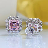 Radiant Asscher Cut Pink Stone 925 Sterling Silver Earrings