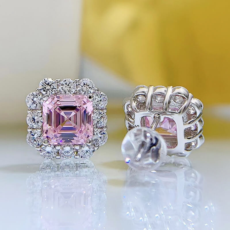 Radiant Asscher Cut Pink Stone 925 Sterling Silver Earrings