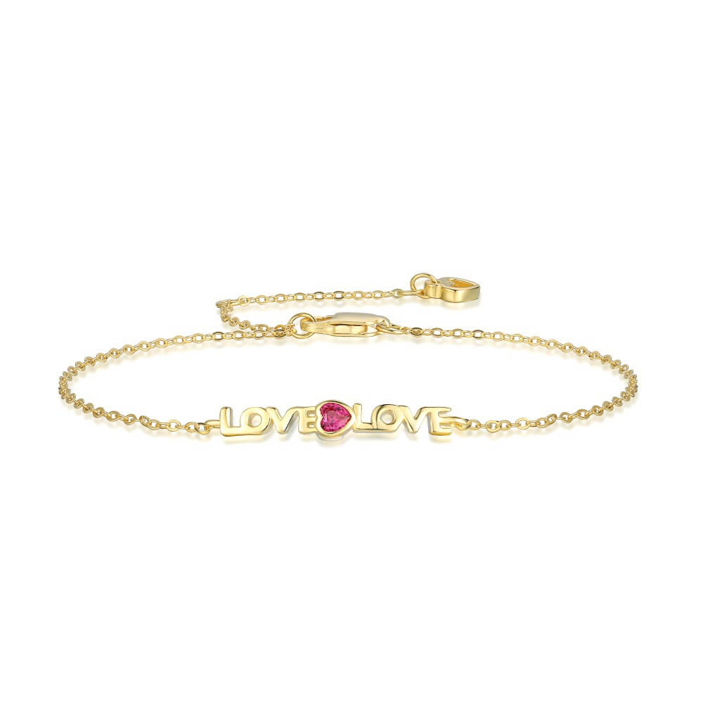 Round Cut Cubic Zirconia and Ruby Bracelet in Sterling Silver/Gold