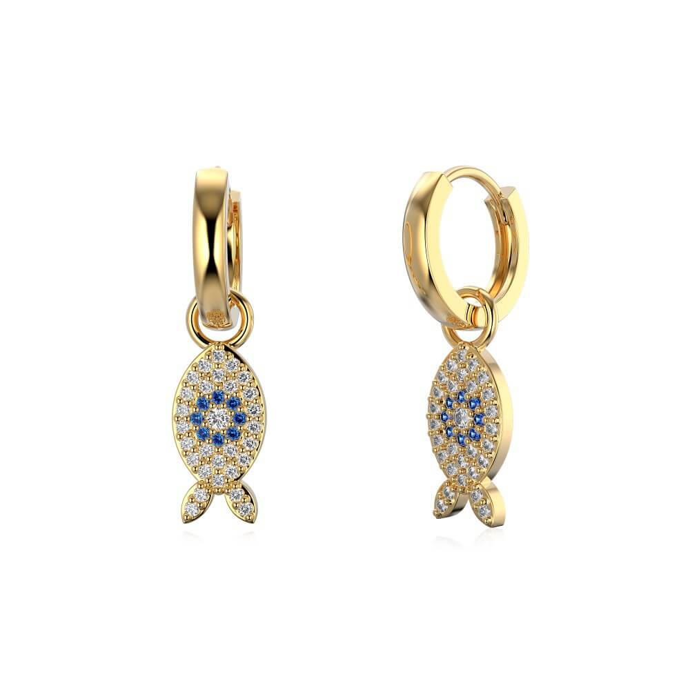 Fish-Shaped Drop Earrings with Blue Zirconia | Solarii Jewelry