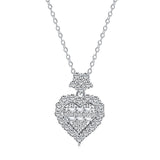 Halo Heart Design Round Cut Pendant Necklace in 925 Sterling Silver