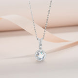 Round Cut Moissanite Floral Pendant Necklace with White Gold Plating, 925 Sterling Silver