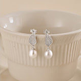 925 Sterling Silver Wing and Pearl Drop Earrings