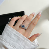 Radiant Cut Blue Stone Sterling Silver Engagement Ring