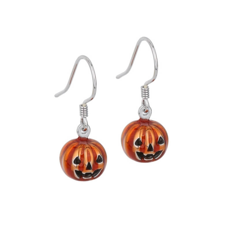 Halloween Pumpkin Design Drop Earrings In Sterling Silver