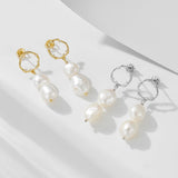 Elegant Baroque Pearl Drop Earrings In Sterling Silver For Woman