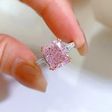 Radiant Cut Pink Stone Ring with Rose Gold Plating - 925 Sterling Silver