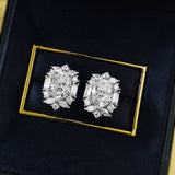 Solarii Cluster Halo Oval Cut Stud Earrings In Sterling Silver