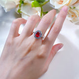 Timeless 2.0ct Oval Cut Halo Ruby Engagement Ring In Sterling Silver
