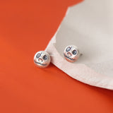 Halloween Pumpkin Skull Stud Earrings In Sterling Silver