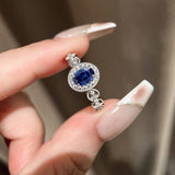 Radiant 1.0ct Blue Sapphire Oval Cut Halo Engagement Ring In Sterling Silver