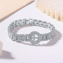 Flashy round cut moissanite bracelet, rhodium plated, 925 sterling silver