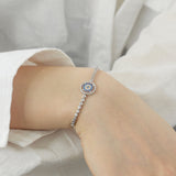 Round Cut Cubic Zirconia Adjustable Evil Eye Bracelet in Sterling Silver