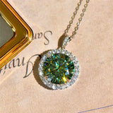 Moissanite 1.0ct Round Cut Emerald 925 Sterling Silver Necklace