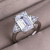 Deluxe Radiant Cut 7.5ct Three Stone Engagement Ring In Sterling Silver