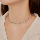 Multi Color Heart Cut&Round Cut 925 Sterling Silver Yellow Stone&Pink Stone Zirconia Necklace