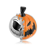 Halloween Double-Sided Pumpkin & Skull Design Necklace In Sterling Silver