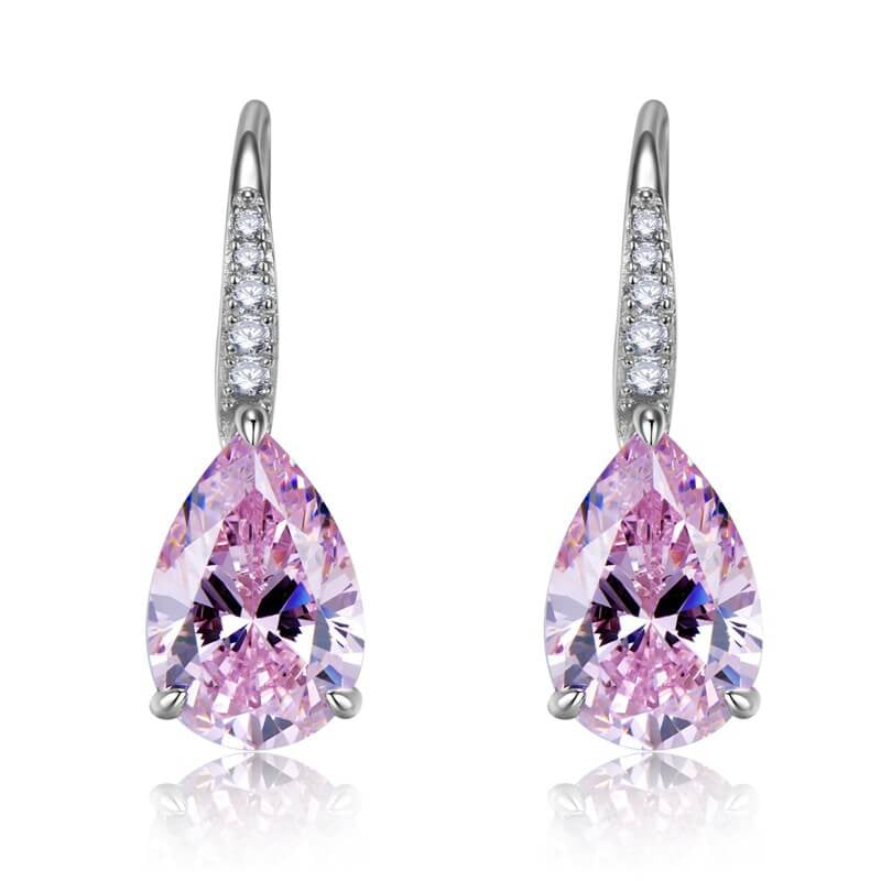 Luxurious Pear Cut Pink Stone 925 Sterling Silver Earrings