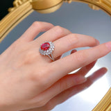 Gorgeous Flower Shape 3.0ct Oval Cut Ruby Engagement Ring