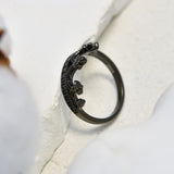 Halloween Round Cut Black Stone Crown Design Wedding Ring In Sterling Silver