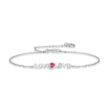 Round Cut Cubic Zirconia and Ruby Bracelet in Sterling Silver/Gold