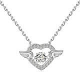 Round Cut  CZ Angel Wings Heart Design Sterling Silver Necklace