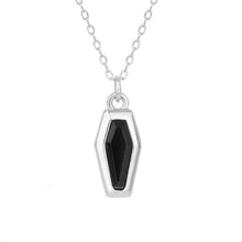 Halloween Coffin Cut Black Stone Necklace In Sterling Silver