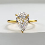 Pear Shaped White Cubic Zirconia Engagement Ring, Dual Plating in White Gold and Yellow Gold, 925 Sterling Silver.