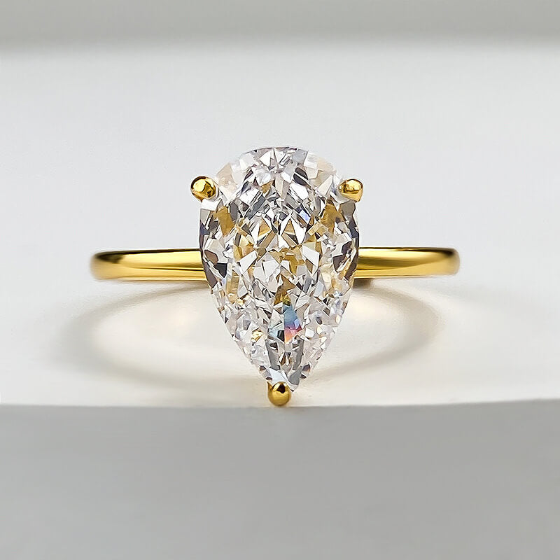 Pear Shaped White Cubic Zirconia Engagement Ring, Dual Plating in White Gold and Yellow Gold, 925 Sterling Silver.