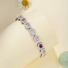 Artistic Radiant Cut Bracelet for Women, accented with Pink Stone, Ruby, Aquamarine Blue, and Yellow Stones