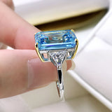 Bright Princess Cut Blue Stone Sterling Silver Engagement Ring