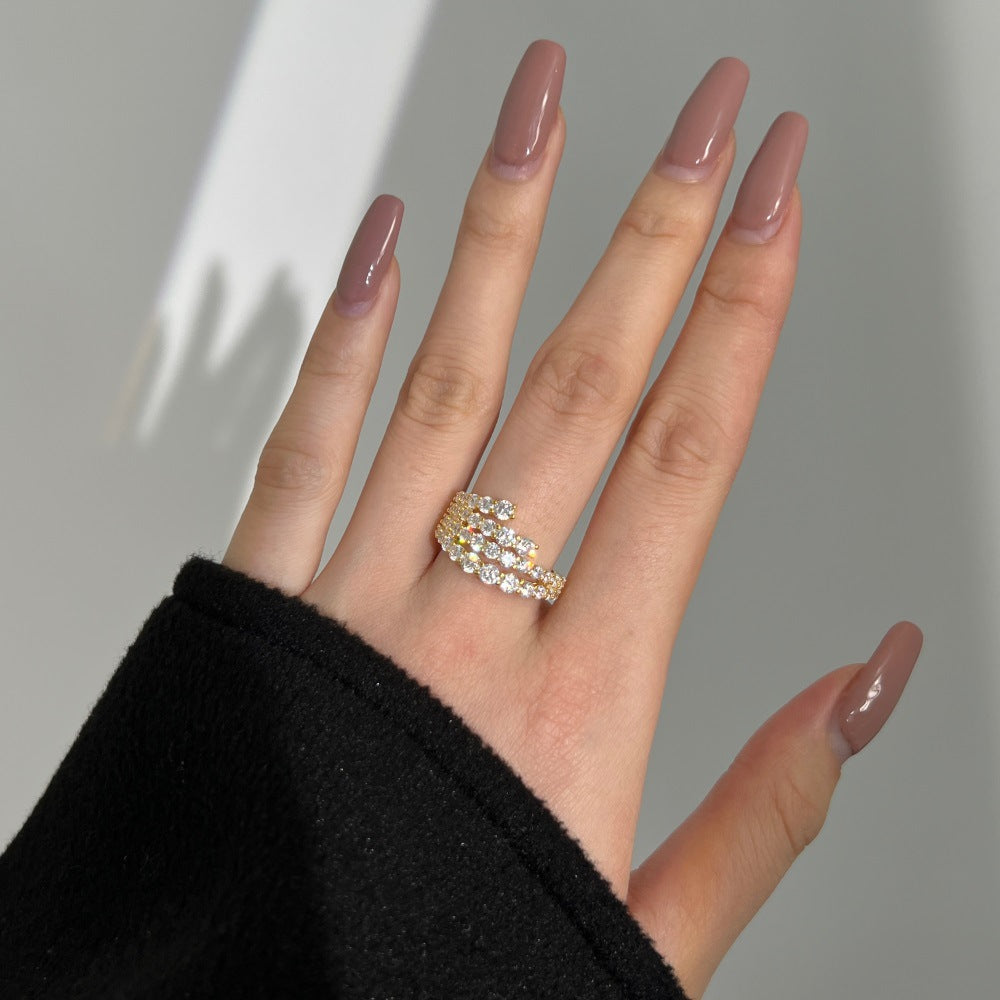 925 Sterling Silver Multi Row Round Cut Spiral Wedding Ring