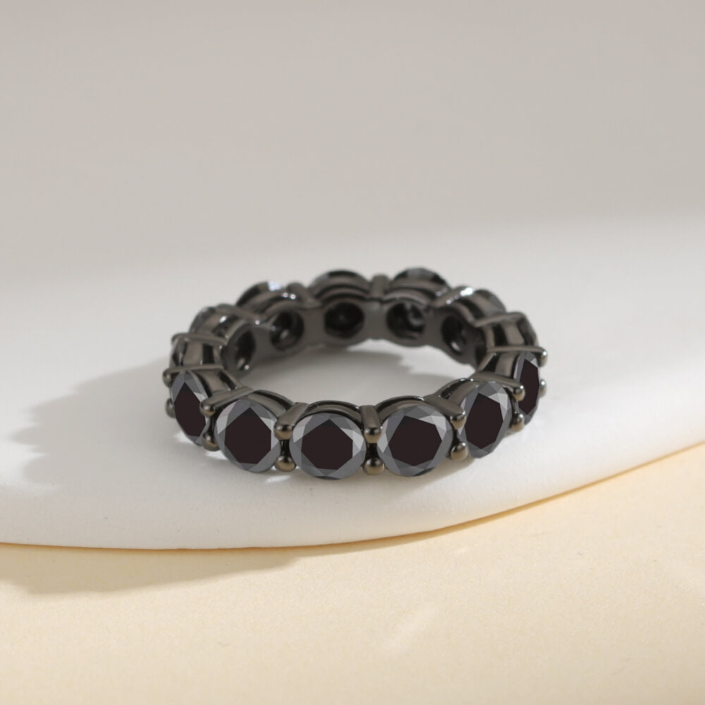 Halloween Moissanite Round Cut Black Stone Sterling Silver Wedding Band