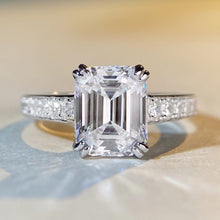 Gleaming Emerald Cut Pave Sterling Silver Engagement Ring