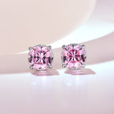 Elegant Sterling Silver Pink Stone Cushion Cut Earrings