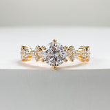 Round Cut White Stone Ring with Yellow Gold Plating - 925 Sterling Silver