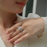 Round Cut Moissanite White Gold Plated 925 Sterling Silver Bridal Set Rings